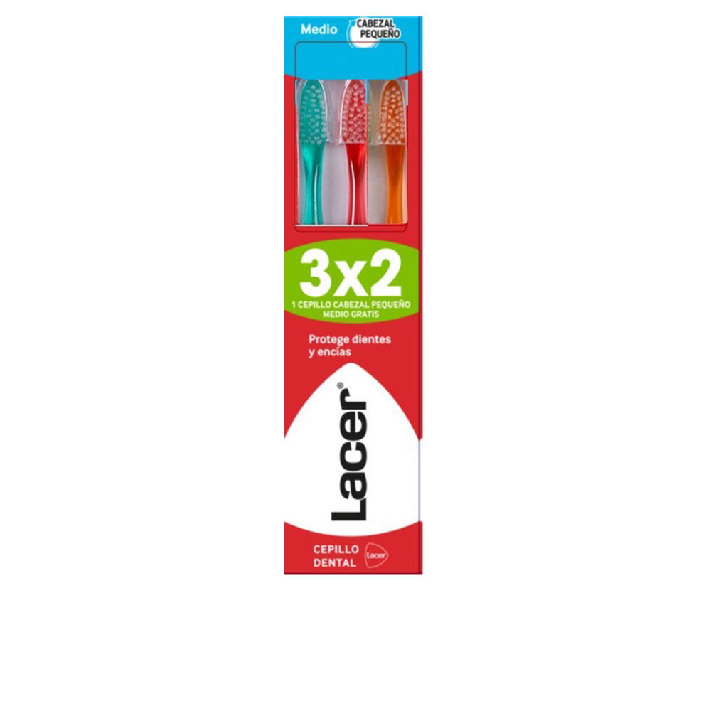 LacerMediumToothbrushwithSmallHeadSet Box of Medium Toothbrush with Small Head Set by Lacer, a medium toothbrush indicated for plaque removal and oral care.