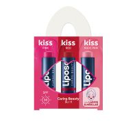 Box  of  Kiss  Kiss  Kiss  Lipstick  Set  by  Liposan,  a  lip  balm  indicated  for  hydrating  lips  and  adding  a  nude  pink  color.