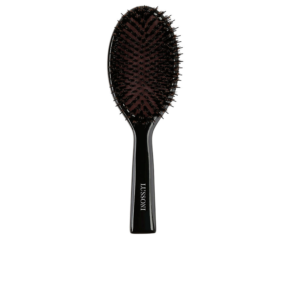 LussoniNaturalStyleOvalWoodenBrush Product container of Lussoni Natural Style Oval Wooden Brush by Lussoni, a detangling brush indicated for all hair types.