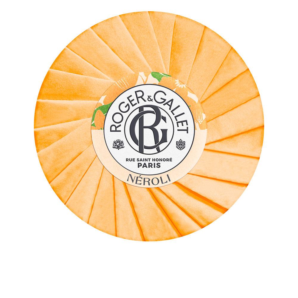 Roger&GalletNéroliWellnessSoap100g Product container of Roger & Gallet Néroli Wellness Soap, a perfumed soap indicated for cleansing and skin hydration.