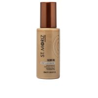 Bottle  of  St.  Moriz  Glow  Oil  Illuminating  Body  Oil  by  St.  Moriz,  a  body  oil  indicated  for  instant  radiance  and  tan  enhancement.