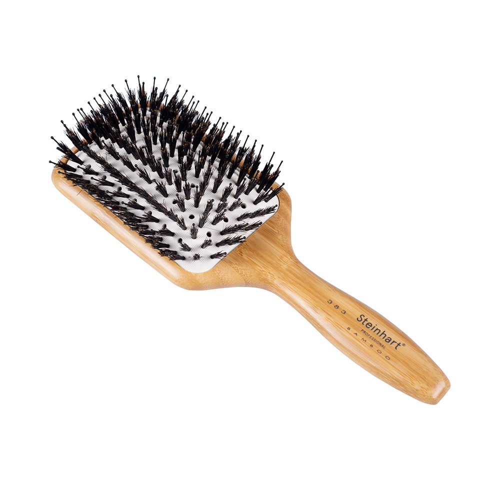 SteinhartBambooPaddleBrush Product container of Steinhart Bamboo Paddle Brush by Steinhart, a hair brush indicated for brushing sensitive hair.
