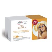 Box  of  Elifexir  Esencial  Piel  Canela  Capsules  by  Elifexir,  a  food  supplement  indicated  for  protecting  skin  against  UV  radiation.