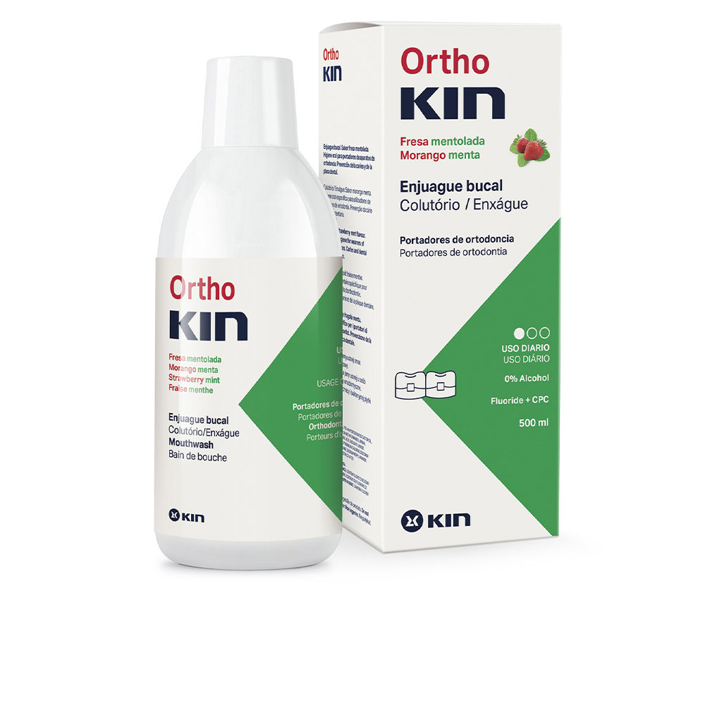 KinOrthokinMouthwashStrawberryMintFlavor500ml Bottle of Kin Orthokin Mouthwash Strawberry Mint Flavor by Kin, a mouthwash indicated for people undergoing orthodontic treatment.