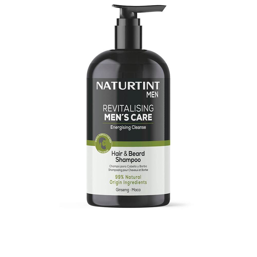 NaturtintMen'sCareHairAndBeardShampoo500ml Bottle of Naturtint Mens Care Hair And Beard Shampoo by Naturtint, a shampoo indicated for cleansing and strengthening hair and beard.