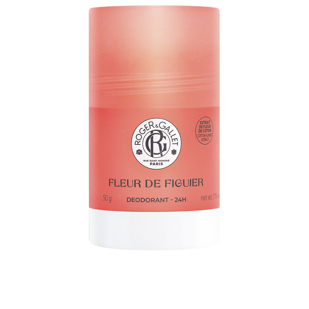 Roger&GalletFleurDeFiguierSolidDeodorant50g Product container of Roger & Gallet Fleur De Figuier Solid Deodorant by Roger & Gallet, a stick indicated for 24h protection.