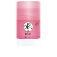 Product  container  of  Roger  &  Gallet  Rose  Solid  Deodorant,  a  solid  stick  indicated  for  24h  skin  protection  and  odor  reduction.