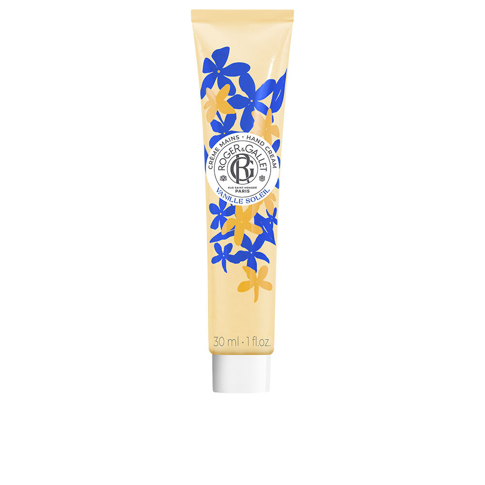 Roger&GalletVanilleSoleilHandCream30ml Tube of Roger & Gallet Vanille Soleil Hand Cream, a nourishing cream indicated for hydrating and strengthening hands and nails.