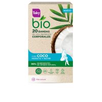 Box  of  Taky  Bio  Coconut  Depilatory  Body  Wax  Strips,  wax  strips  indicated  for  removing  body  hair  from  the  root.