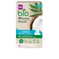 Box  of  Taky  Bio  Coconut  Depilatory  Facial  Wax  Strips,  wax  strips  indicated  for  removing  facial  hair  from  the  root.