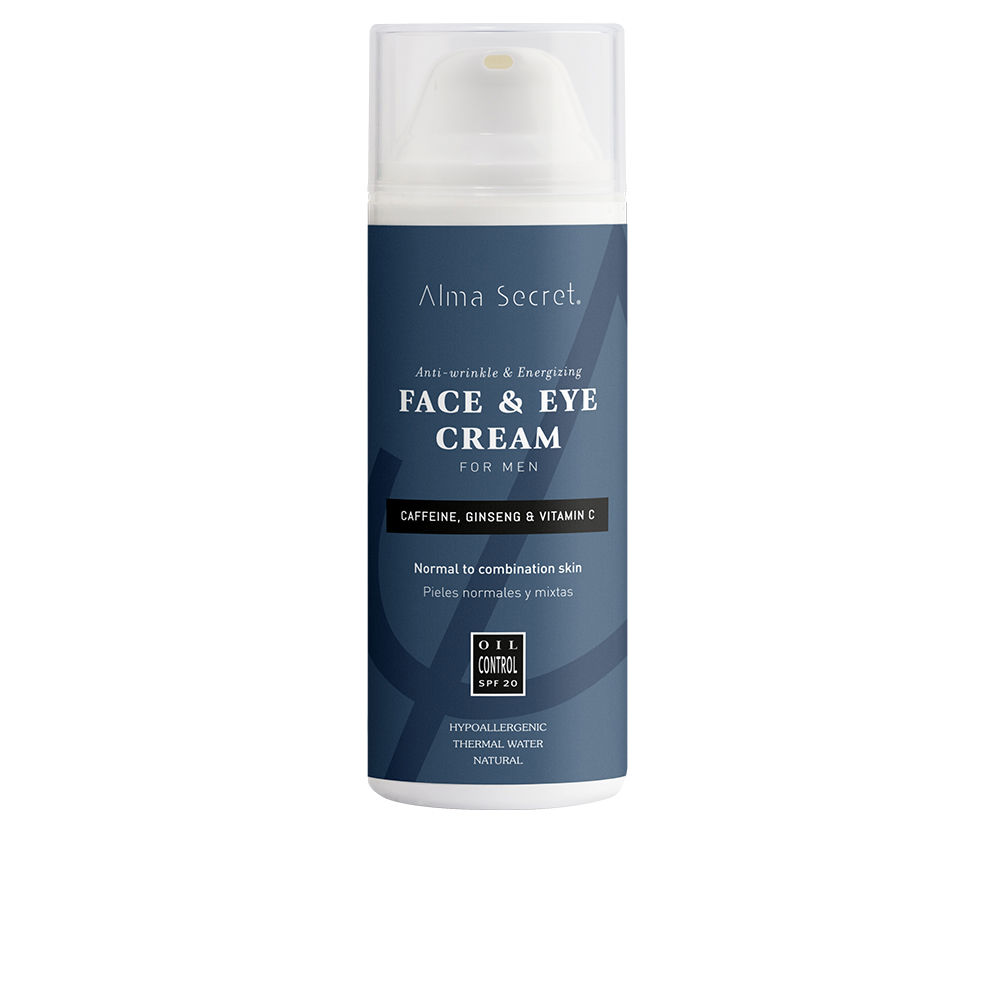 AlmaSecretMenFaceandEyeContourCreamSPF2050ml Tube of Alma Secret Men Face and Eye Contour Cream SPF20 by Alma Secret, a face cream indicated for repairing skin after shaving.