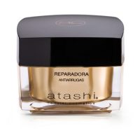 Jar  of  Atashi  Celullar  Cosmetic  Repairing  Anti-Wrinkle  Cream  by  Atashi,  a  facial  cream  indicated  for  reducing  wrinkles  and  hydration.