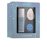 Box  of  Atashi  Fresh  &  Pure  Gift  Set  by  Atashi,  a  skincare  set  indicated  for  boosting  cell  renewal  and  reducing  acne  lesions.