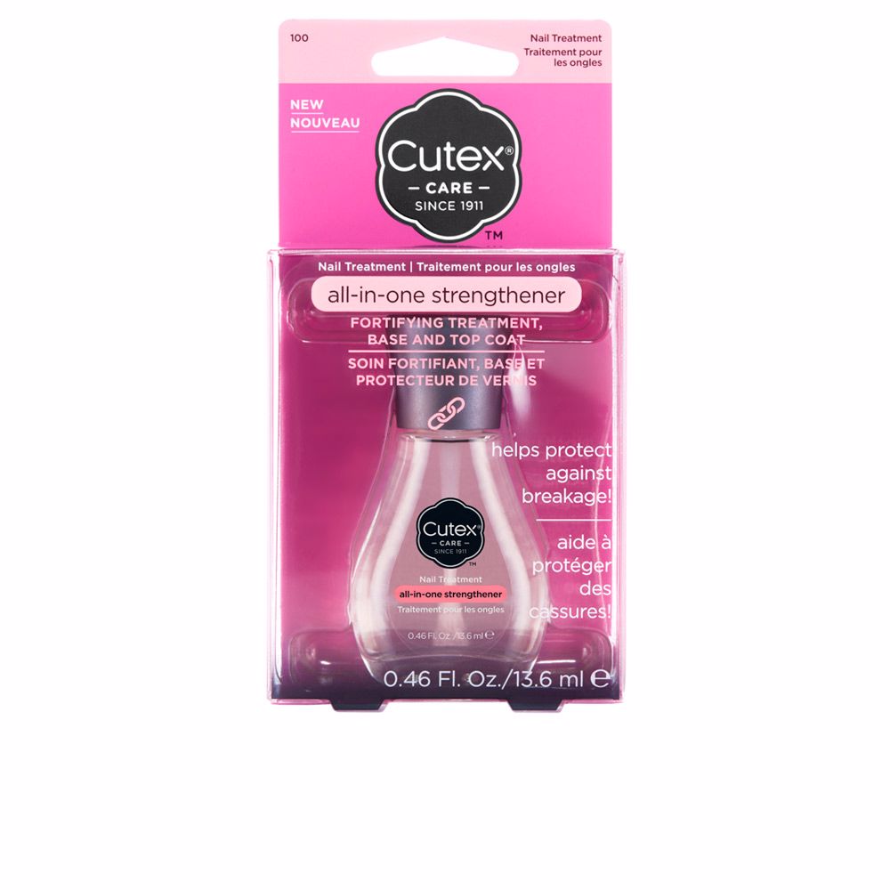 CutexFortifyingTreatmentBase&TopCoat13 Bottle of Cutex Fortifying Treatment Base & Top Coat by Cutex, a fortifying nail polish indicated for nail protection.
