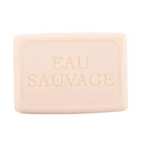 Product  container  of  Eau  Sauvage  Soap  by  Dior,  a  perfumed  solid  soap  indicated  for  deeply  cleansing  the  body  and  hands.
