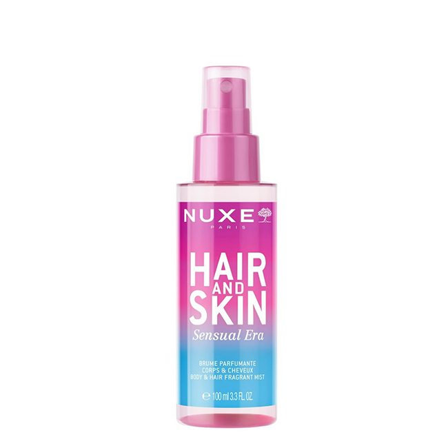 NuxeHair&SkinSensualEraBody&HairFragrantMist100ml Spray of Nuxe Hair & Skin Sensual Era by Nuxe, a fragrant mist indicated for hydrating and perfuming the body and hair.