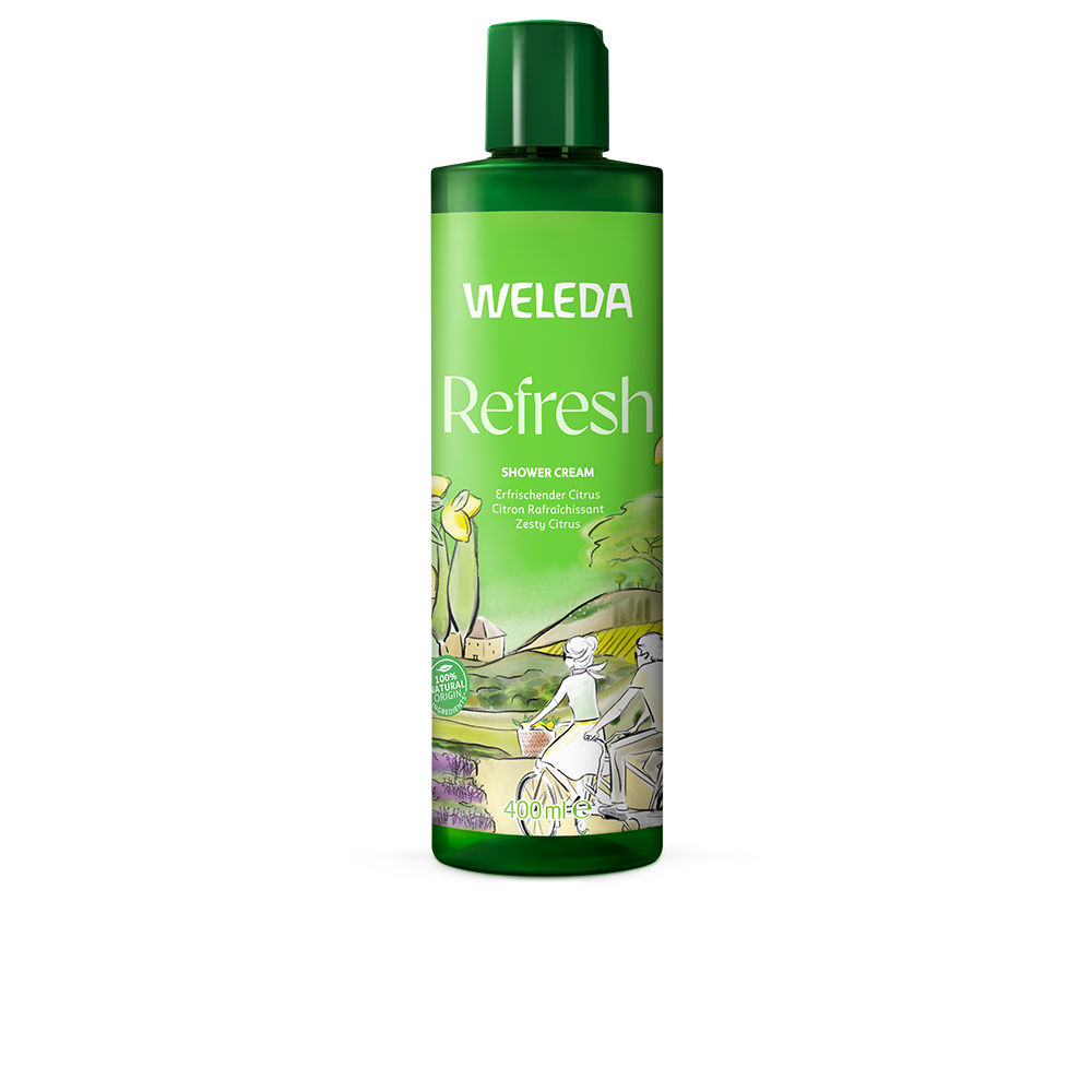 WeledaRefreshCreamyCitrusShowerGel400ml Bottle of Weleda Refresh Creamy Citrus Shower Gel by Weleda, a shower cream indicated for cleansing and moisturizing the skin.