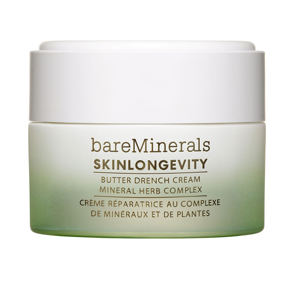 BareMineralsSkinlongevityButterDrenchCream50g Jar of Bare Minerals Skinlongevity Butter Drench Cream by Bare Minerals, a rich cream indicated for hydrating and strengthening skin.