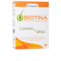 Box  of  Biotin  Hair  and  Nails  Tablets  by  Drasanvi,  a  food  supplement  indicated  for  strengthening  fragile  nails  and  brittle  hair.