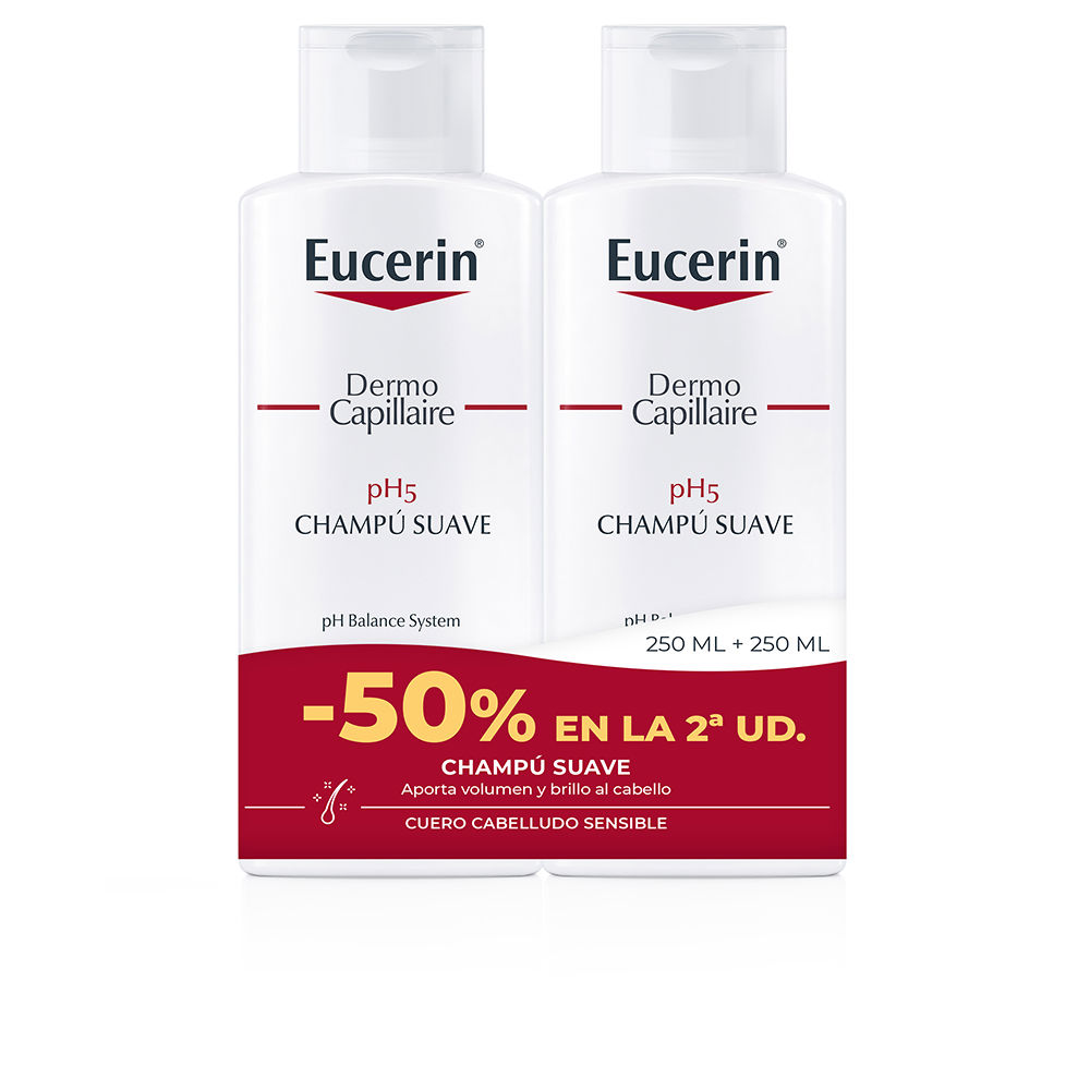 EucerinPh5MildShampooSet2x250ml Bottle of Eucerin Ph5 Mild Shampoo Set by Eucerin, a gentle shampoo indicated for cleansing sensitive scalps.