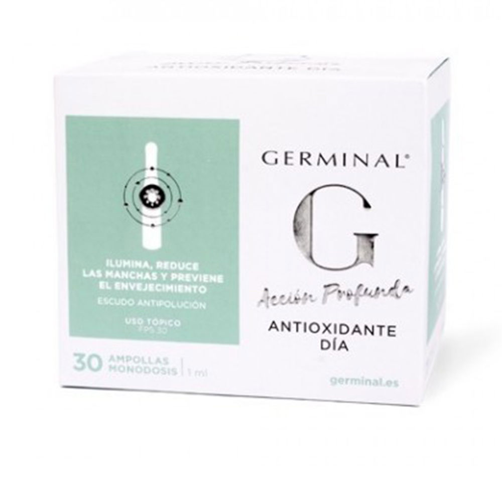 GerminalDeepActionAntioxidantDayAmpoules30x1ml Box of Germinal Deep Action Antioxidant Day Ampoules by Germinal, a serum indicated for skin luminosity and spots.