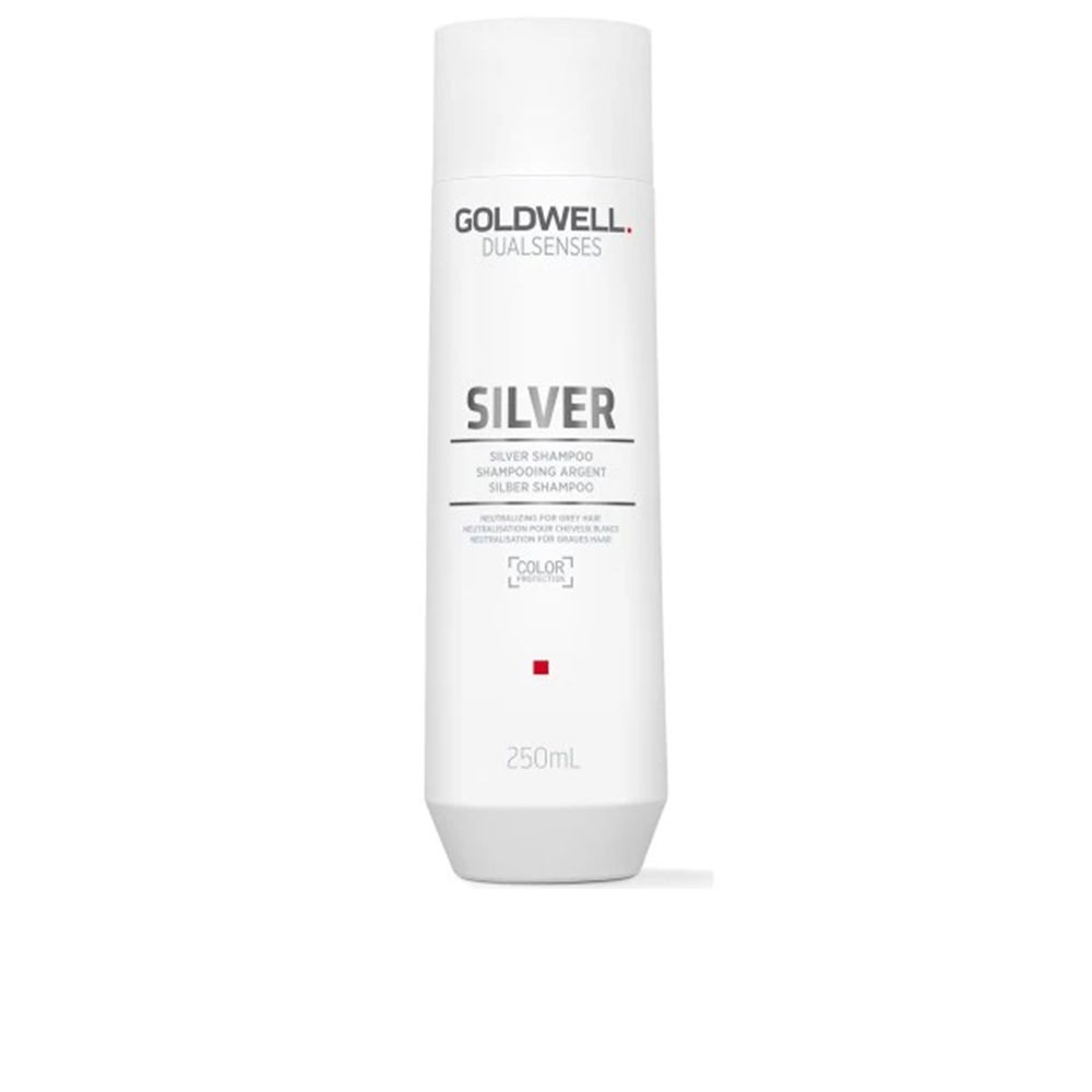 GoldwellSilverShampoo250ml Bottle of Goldwell Silver Shampoo by Goldwell, a shampoo indicated to neutralize yellow tones in grey or cool blonde hair.
