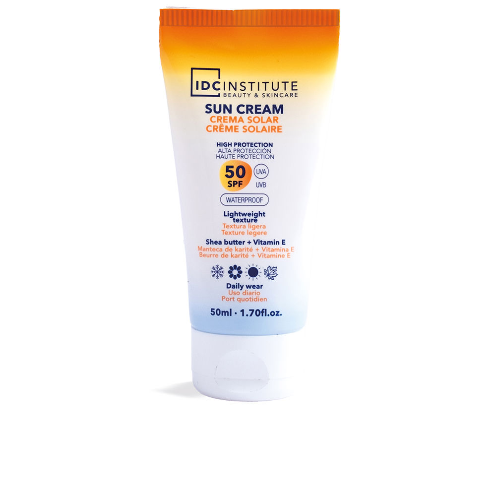 IdcInstituteWaterproofSunCreamSPF5050ml Tube of Idc Institute Waterproof Sun Cream SPF50 by Idc Institute, a cream indicated for UVA UVB protection and sunburn prevention.