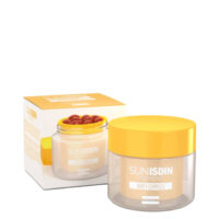 Box  of  Isdin  SunISDIN  Pigment  Unify  Complex  Capsules  by  Isdin,  a  dietary  supplement  to  protect  skin  and  even  out  skin  tone.