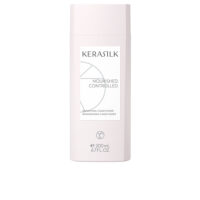 Bottle  of  Essentials  Smoothing  Conditioner  by  Kerasilk,  a  conditioner  indicated  for  nourishing  and  taming  frizzy  hair.