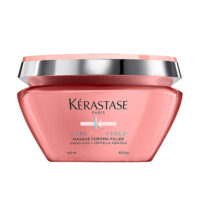 Jar  of  Kérastase  Chroma  Absolu  Masque  Chroma  Filler  by  Kérastase,  a  creamy  mask  indicated  for  color-treated  hair  shine.