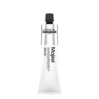 Product  container  of  Majirel  Permanent  Color  8.43  by  LOréal  Professionnel,  a  creamy  hair  color  for  gray  hair  coverage.