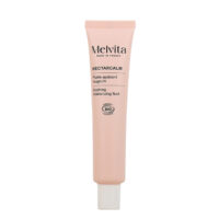 Bottle  of  Nectarcalm  Soothing  Moisturizing  Fluid  by  Melvita,  a  facial  fluid  indicated  for  soothing  sensitive  skin  and  redness.