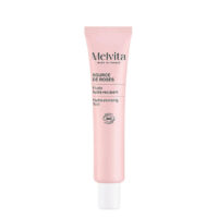 Bottle  of  Source  De  Roses  Hydra  Plumping  Fluid  by  Melvita,  a  moisturizing  fluid  indicated  for  plumping  and  smoothing  fine  lines.