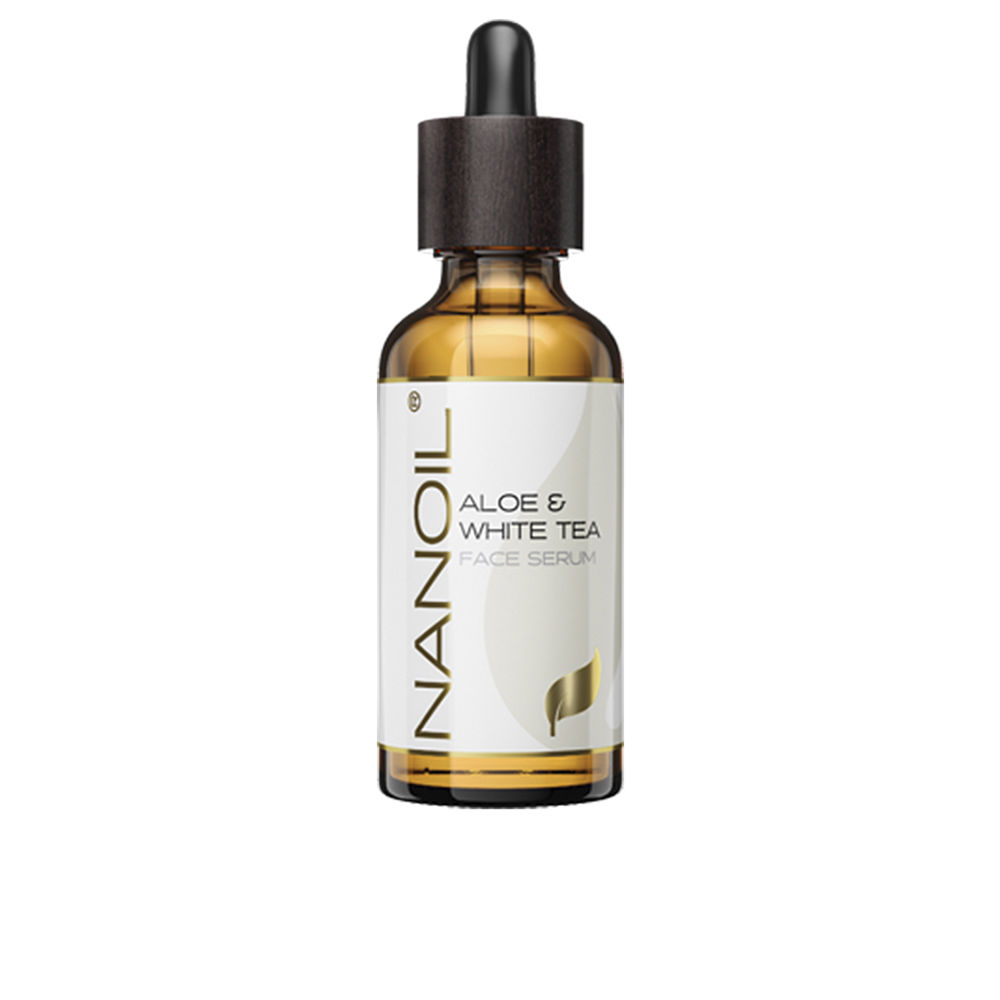 NanoilAloe&WhiteTeaFaceSerum50ml Bottle of Nanoil Aloe & White Tea Face Serum by Nanoil, a lightweight serum indicated for moisturizing and revitalizing the skin.