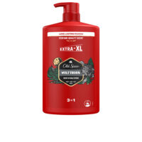 Bottle  of  Old  Spice  Wolfthorn  Shower  Gel  by  Old  Spice,  a  scented  shower  gel  indicated  for  cleansing  the  skin  and  scalp.