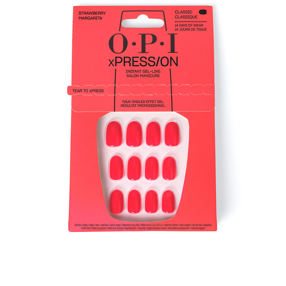 OpixPress/OnFalseGel-LikeNailsColorStrawberryMargaritax30 Box of Opi xPress/On False Gel-Like Nails Color Strawberry Margarita, fake nails indicated for a professional manicure.