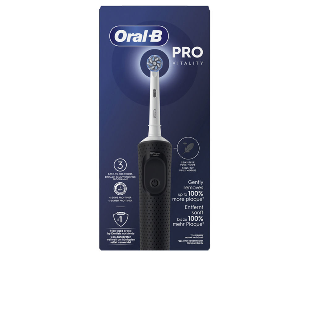 Oral-BVitalityProBlackElectricBrush Product container of Oral-B Vitality Pro Black Electric Brush, an electric toothbrush indicated for daily oral hygiene.