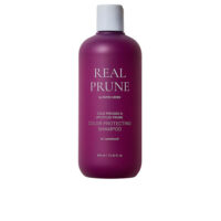Bottle  of  Rated  Green  Real  Prune  Color  Protecting  Shampoo,  a  creamy  shampoo  indicated  for  protecting  dyed  hair  color.