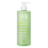 Bottle  of  SVR  Sebiaclear  Cleansing  Gel  by  SVR,  a  cleansing  gel  indicated  for  purifying  oily  and  acne-prone  skin.