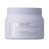 Jar  of  Schwarzkopf  Blondme  Bond  Repair  Purple  Mask  by  Schwarzkopf,  a  hair  mask  indicated  for  neutralizing  yellow  undertones.