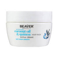 Jar  of  Beaver  Moisturizing  Coconut  Oil  &  Quinoa  Mask  by  Beaver,  a  hair  mask  indicated  for  repairing  and  nourishing  hair  strands.