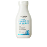 Bottle  of  Beaver  Moisturizing  Coconut  Oil  &  Quinoa  Shampoo  by  Beaver,  a  creamy  shampoo  indicated  for  hydrating  damaged  hair.