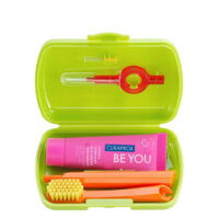 Box  of  Curaprox  Be  You  Green  Travel  Set  by  Curaprox,  an  oral  care  kit  indicated  for  thorough  and  deep  mouth  cleaning.