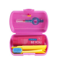 Box  of  Curaprox  Be  You  Pink  Travel  Set  by  Curaprox,  an  oral  care  kit  indicated  for  thorough  and  deep  mouth  cleaning.
