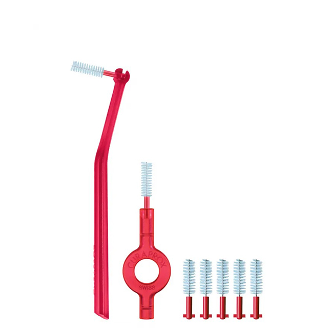 CuraproxPerioPlusKitInterdentalBrushwithHandleCPS405x5 Box of Curaprox Perio Plus Kit Interdental Brush by Curaprox, a brush indicated for cleaning larger interdental spaces.