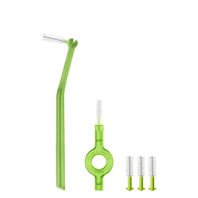 CuraproxPrimePlusHandyKitInterdentalBrushwithHandleCPS011x5 Box of Curaprox Prime Plus Handy Kit Interdental Brush by Curaprox, a brush indicated for cleaning tight interdental spaces.