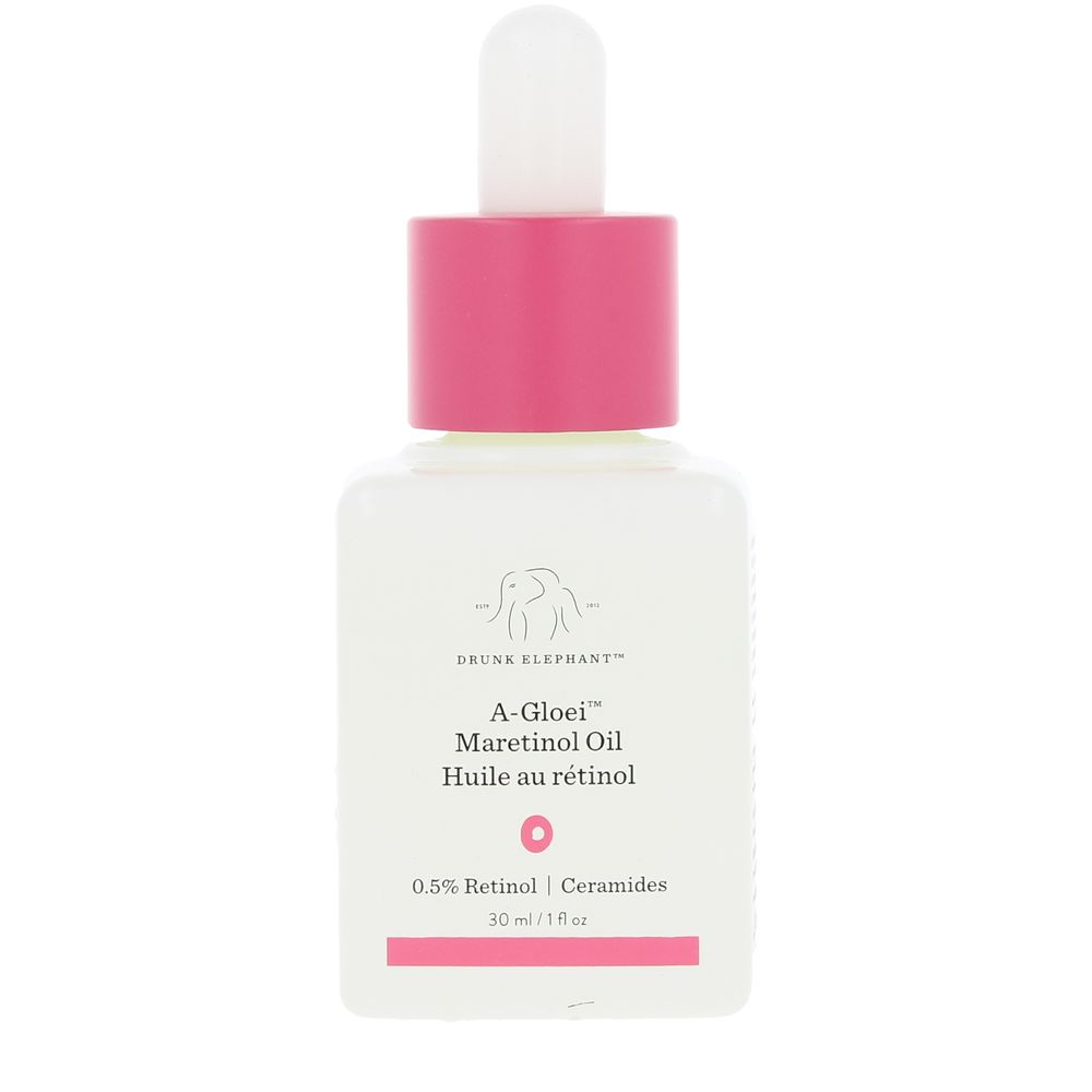DrunkElephantA-GloeiMaretinolFacialOil30ml Bottle of Drunk Elephant A-Gloei Maretinol Facial Oil by Drunk Elephant, a lightweight oil indicated for skin renewal and glow.