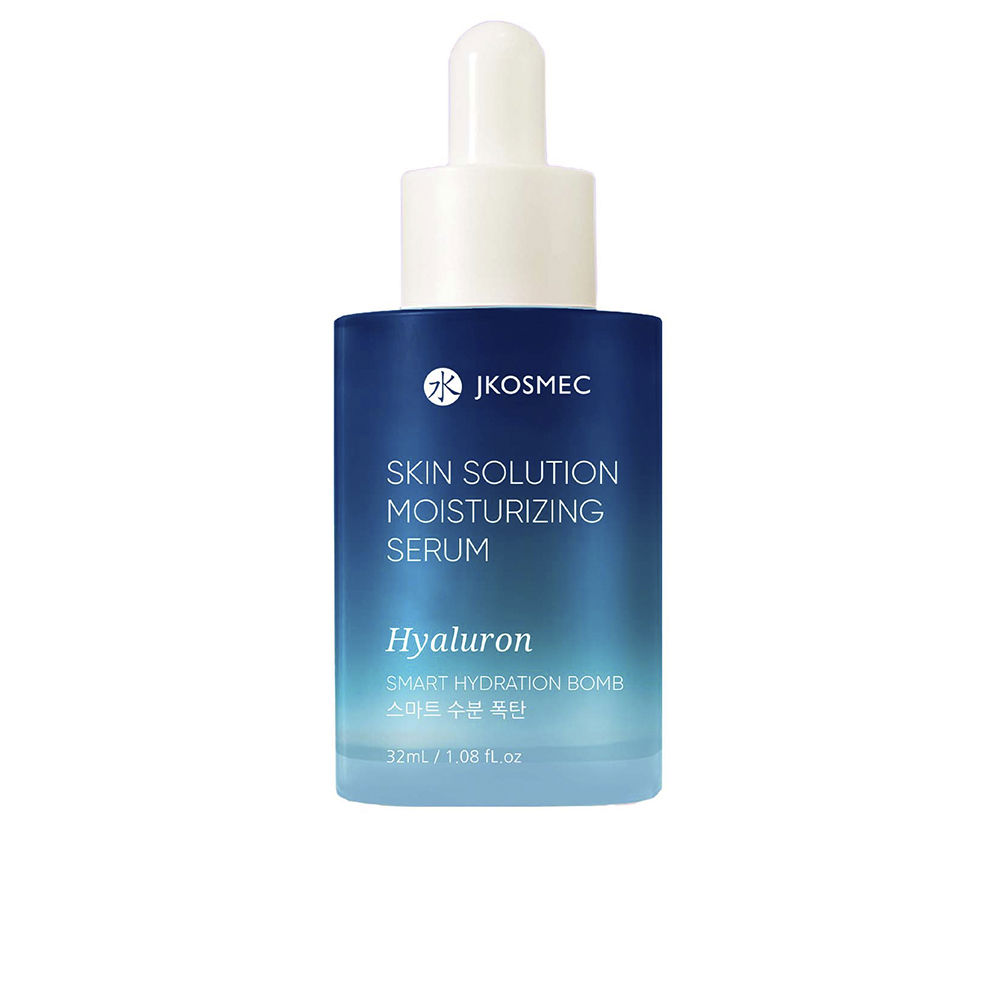 JkosmecHyaluronSkinSolutionMoisturizingSerum32ml Bottle of Jkosmec Hyaluron Skin Solution Moisturizing Serum by Jkosmec, a hydrating serum indicated for improving skin elasticity.