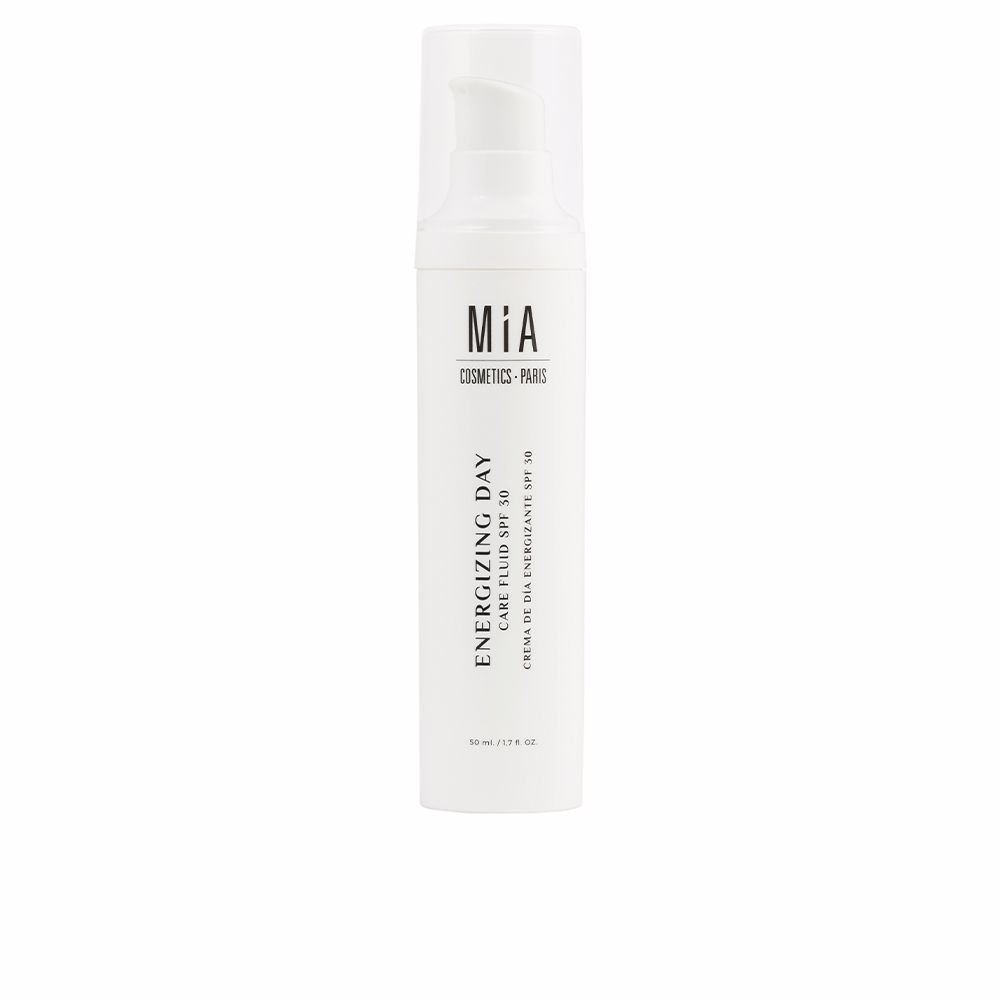 MiaCosmeticsParisEnergizingDayCareFluidSPF3050ml Bottle of Mia Cosmetics Paris Energizing Day Care Fluid SPF30 by Mia Cosmetics Paris, a day fluid indicated for UV protection.