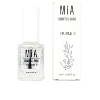 Bottle  of  Mia  Cosmetics  Paris  Triple  5  Nail  Treatment  by  Mia  Cosmetics  Paris,  a  strengthening  fluid  indicated  for  fragile  nails.